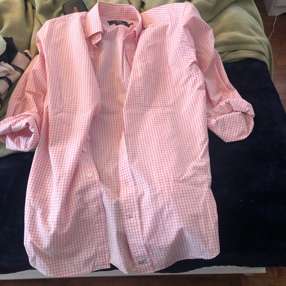 Pink and white Gingham Vineyard Vines Shirt